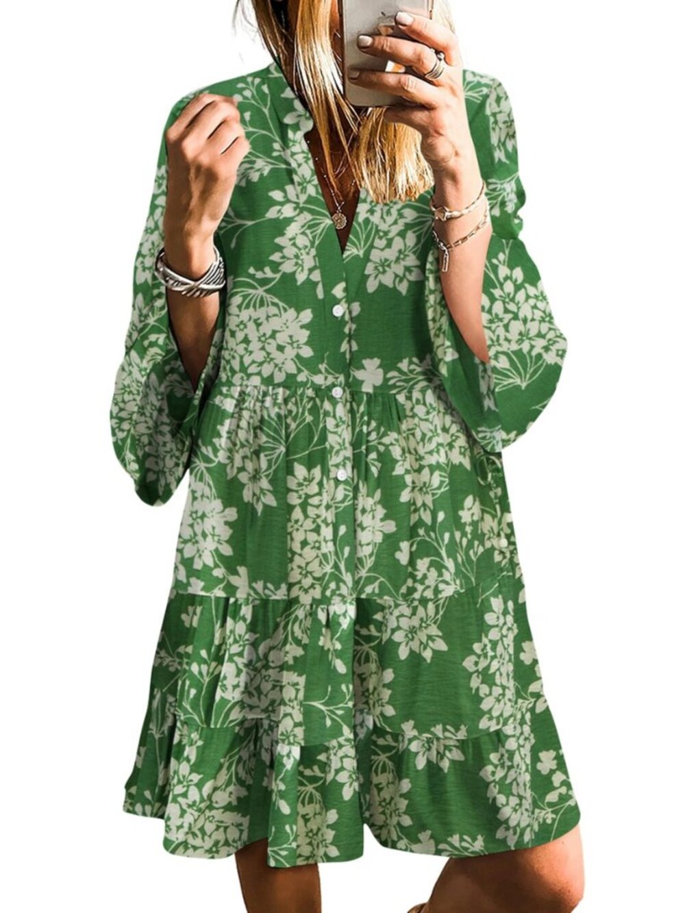 Womens Long Sleeve Dresses Casual V Neck Tribal Mini Beach Dress